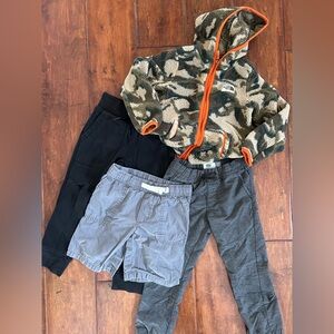 Boys size 5T assortment: NorthFace zipper jacket, 2 pants and a pair of shorts